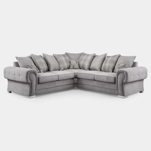 Enchanting Furnishings UK - Verona Corner Sofa - Kensington Grey Fabric (Scatter Back Cushions) | Luxurious Living Room Furniture