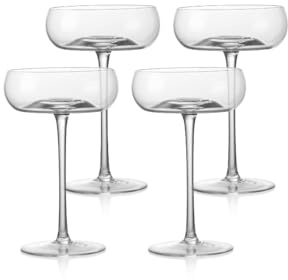 klink LONDON Knightsbridge Crystal Champagne Coupes – Set of 4 Lead-Free Crystal Coupe Glasses, 220ml Vintage Cocktail & Champagne Glasses, Dishwasher Safe
