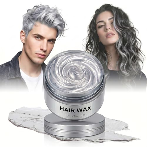Coloration capillaire grise, cire colorante grise 120g, teinture capillaire temporaire grises, pommade naturelle pour coiffure, Hommes Femmes, pour soirée, Cosplay, Halloween