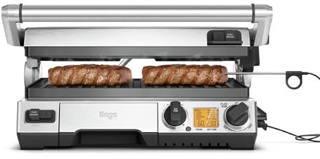 Sage - The Smart Grill Pro - Elektrischer Grill, Kontaktgrill - Optimale Ergebnisse mit Temperaturfühler - Abnehmbare Grillplatten - Für Drinnen & Draußen - Leicht zu Reinigen - Gebürsteter Edelstahl