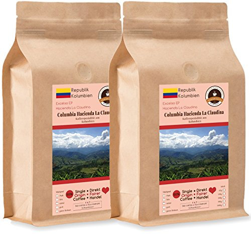 Kaffee Globetrotter - Kaffee Mit Herz - Colombia Hacienda La Claudina - 2 x 1000 g Grob Gemahlen - für Kaffee-Vollautomat, Kaffeemühle - Röstkaffee Fair Gehandelt | Nachfüllpack Sparpack