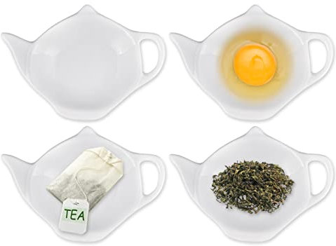 SCSpecial 4 pezzi a forma di teiera porta bustine di tè sottobicchiere condimento piatto per salsa dessert (bianco)