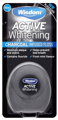 Wisdom Filo interdentale attivo sbiancante al carbone, 50 m