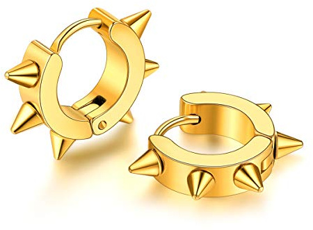 FOCALOOK 18k vergoldet Ohrringe für Jungen Mädchen Punk Stil Spike Huggie Ohrstecker Minimalist Ohr Piercing Ohrschmuck Accessoire für Männer Frauen
