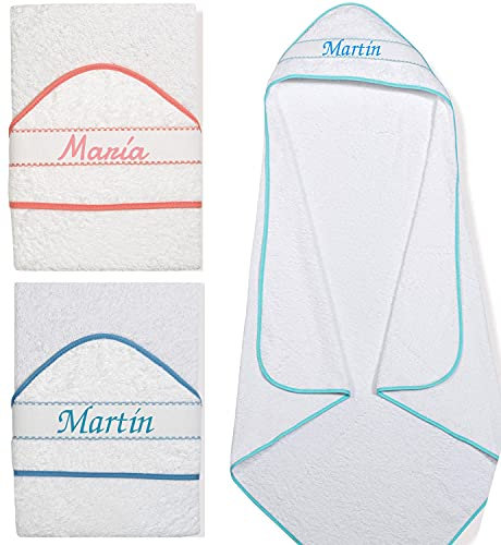 Capa de baño Bordada Personalizada bebé 100% algodón con Capucha | 100x100cm, Unisex | Suave, Cómoda, Secado Rápido | Ideal Recién Nacidos, Bebes y Niños Pequeños, Regalo de Nacimiento, babyshower