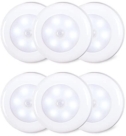 STAR-SPANGLED 6 Pack 2.8” Motion Sensor Lights Indoor AAA Battery Operated, Stick on LED Puck Light for Stairs, Under Cabinet, Closet, Cool White