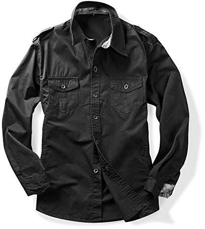 Tianerhay Chemise Cargo pour Homme Chemise en Coton à Manches Longues Retroussées Idéal pour Travail Tactique Extérieur Noir M