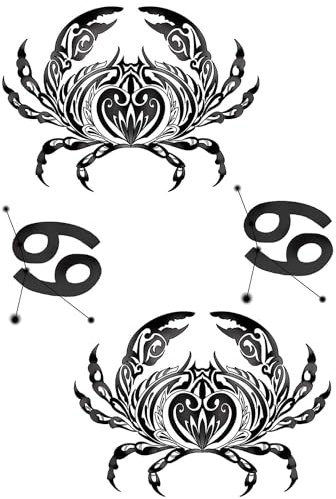 x3 Tatouage Éphémère Signe astrologique cancer - 1 lot de 3 Feuilles de tatouage temporaire zodiaque | Bras, épaule, mollet, cuisse, jambe | Noir | Homme, Femme - TATTOO YOUR STYLE