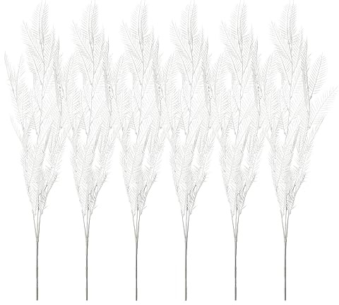 PATIKIL Artificial Palma Hojas Plantas, 6 Tallos Falso Palmera Árbol Frondas Falso Verdor Colgantes para Hogar Jardín Decoración Selva Fiesta Boda Decoración, Blanco