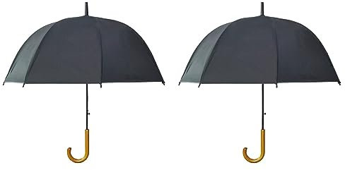 Gadgetking Black Umbrella Open Rain Canopy Brolly Wooden Hook Handle Crook Dome 2 Pack