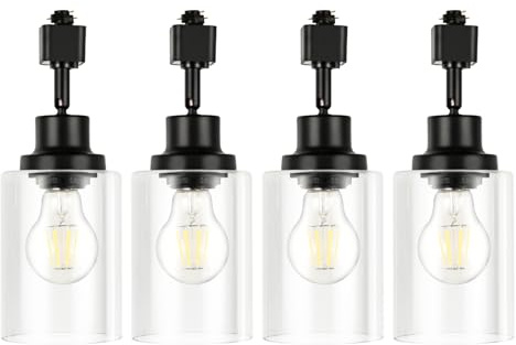 VANoopee H Type Track Lighting Heads E26 Track Light Ceiling Modern for Kitchen, Compatible with H Track Lighting Rail System, Black Track Lighting Fixtures with Glass Lamp Shade, 4 Pack, No Bulbs