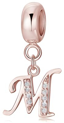 Symretie Damen Rose Gold Charm Anhänger mit Buchstaben A-Z Charms Kompatibel mit Europäischen Armbänder und Halskette