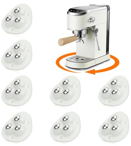 TRVL FIELDER Appliance Wheels for Kitchen Appliances, 360° Swivel Mini Caster Wheels, Self Adhesive Castor Ball Transfers for Small Kitchen Appliances,Trash Can (with 3 Ball Bearings, White, 8 PCS)