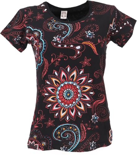 Boho T-Shirt mit Mandaladruck, Baumwolle, Damen, Yoga, trendy, gelb | Farbenfroher Mandaladruck, taillierter Schnitt, angenehm zu tragen, ideal für Yoga und Alltag.