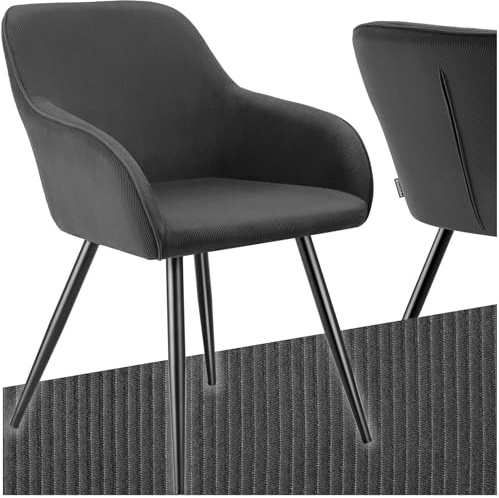 tectake® Chaise de Salle à Manger rembourrée Moderne Chaise Velours côtelé Fauteuil Salon Fauteuil Scandinave Pieds en Acier Élégant avec Accoudoirs Chaises Chambre, Coiffeuse, Salon