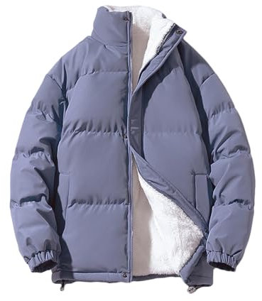 UHouse Herren Winterjacke ohne Kapuze Steppjacke Sportlich Blouson Jacke Bequeme Puffer Jacke Sportlich Herren-Jacken Oversized Herren-Jacken Mode Hemdjacke Lässig Daunenmantel Blau XL