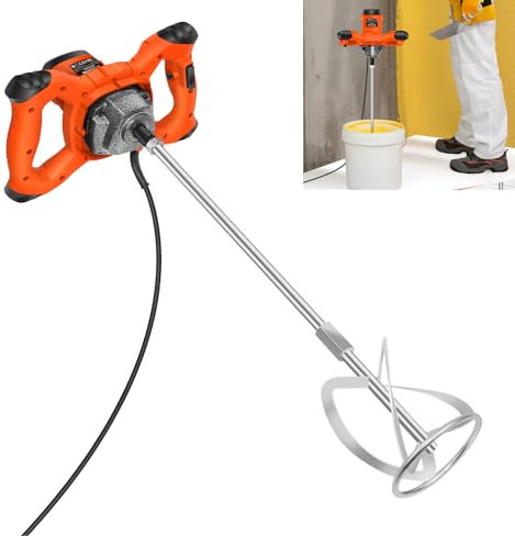 Malaxeur à palettes Malaxeur à béton, Malaxeur à ciment portable à 6 vitesses réglable Malaxeur à peinture - Malaxeur à palettes 2600W pour mortier, coulis, peinture, ciment, plâtre, etc