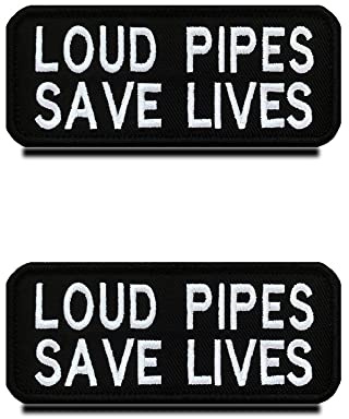 2 stycken Loud Pipes Save Lives rolig biker ordspråk patch med krok & ögla, taktisk rolig Sayings emblem för ryggsäck, mössa, jacka, väst, väska, hundsele – 10,2 cm