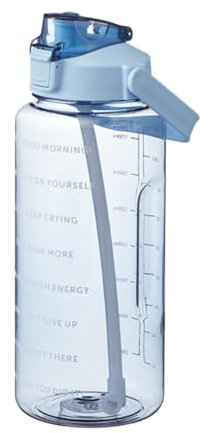 2 Litre Water Bottle with Straw, 100% Leakproof Water Bottle with Time Marker Clear Motivational BPA Free Drinking Bottles Portable Canteen Sport Drinks Bottles with Handle for Women & Men (Blue)