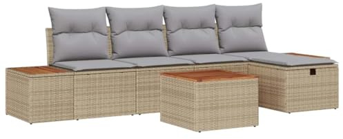 vidaXL 6 Delars Trädgårdsoffa Set Med Kuddar Beige Poly Rattans Hållbar Nutida Utomhussittplatser För 5 Lätt Att Rengöra Avtagbara Justerbara Modulära Möbler Patio Lounge Väderbeständig Kuddad