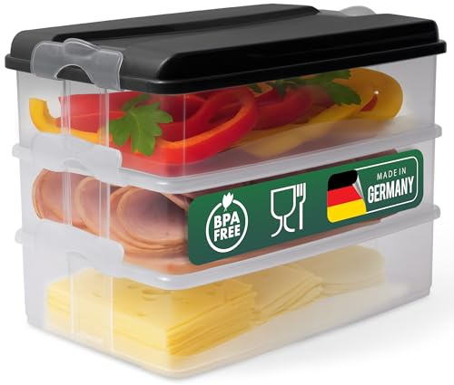 Novaliv 3x Frischhaltedosen groß mit 1x Deckel, stapelbar für Kühlschrank & Gefrierfach, Vorratsdosen Set Aufbewahrungsbox Organizer, für Aufschnitt Wurst Käse Obst Gemüse, Meal-Prep Dosen Box