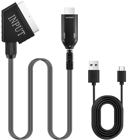 Fantasyon Scart vers Hdmi Convertisseur Péritel vers HDMI vec câble HDMI Adaptateur Péritel pour TV, DVD, VHS, VCR, Projecteurs pour Convertisseur Vidéo Audio HD 720P/1080P