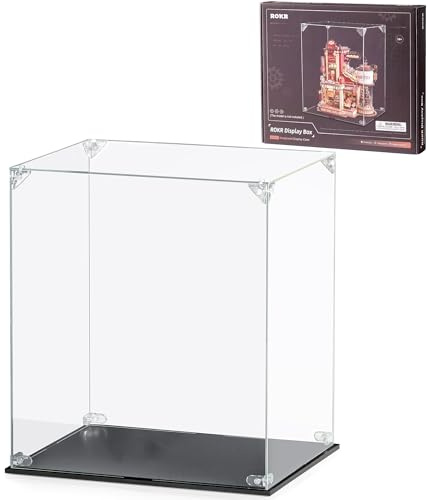 ROKR Vitrina acrílica, 28,6 x 22,9 x 31,3 cm, transparente a prueba de polvo, para juegos de modelos, rompecabezas 3D, figuras de acción
