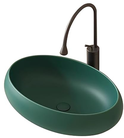 Lavabo de Salle de Bain, Vasque a Poser en Céramique avec Robinet, Vasque Ovale, pour Hôtels, Toilettes, Lavabos et Salles de Bain(Green)