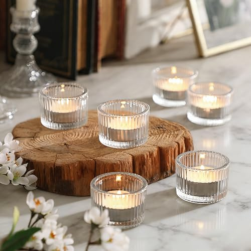 FUND AMLIGHT 12 Stück Transparente Teelichtgläser aus Glas, Votivkerzenhalter für Hochzeit, Weihnachten & Tischdekoration, Teelichter Kerzenhalter für Heimdekoration, Deko für Kerzen (5,5 cm × 3,5 cm)