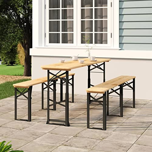 Frdhee Mesa de comedor decorativa, mesa de cerveza plegable, 170 x 50 x 75/105 cm, madera maciza de abeto, mesa de centro para exteriores, jardín, terraza