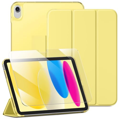drivego Case for iPad A16 11th 10th Generation 2025/2022 & Screen Protector | 11/10.9 Inch, Slim Hard Translucent Back, Full Protective Set, Support Touch-ID, Auto Sleep/Wake, Yellow