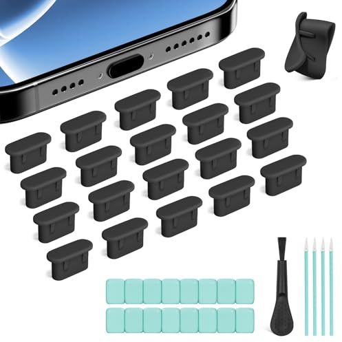 joremx 20 Pcs USB Type C Silicone Dust Plugs & Cleaning Putty (Black) | Suitable for iPhone 17/16/15/Air Series and Other Electronic Device Charging Ports, 4-in-1 Charging Port Protector Set