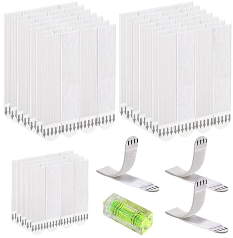 MUYAPAY Tira para colgar cuadros sin costuras y extraíbles, incluye 40 pares de tiras de velcro y tiras de póster de un nivel, instalación sin taladros, ganchos adhesivos para colgar en la pared