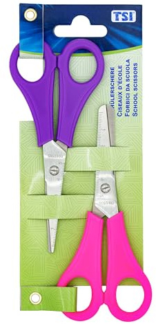 TSI Schülerscheren im Doppelpack mit spitzer und abgerundeter Spitze, pink und violett, 13 cm, für Rechtshänder geeignet, Art.Nr. 41522