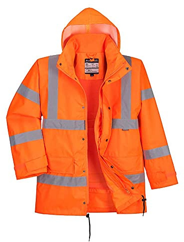 Portwest RT63 Arbeitsjacke 300D 4 Taschen Stehkragen Langarm Reißverschluss | Orange, 2XL, EN ISO 20471 Klasse 3, Polyester, Verstellbare Ärmelbündchen, Wasserdicht, Reflektierend, Atmungsaktiv, Verkehr
