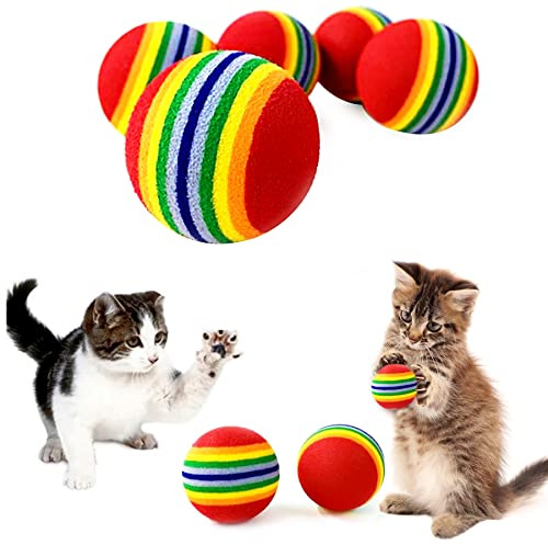PET SHOW 10pcs 1.38 Red Rainbow Cat Toy Balls Soft EVA Foam Interactive Indoor Kittens Favorite Toys 35mm Dia. Small Dogs Puppies Toy Balls Bulk Activity Chase Quiet Play Sponge Ball