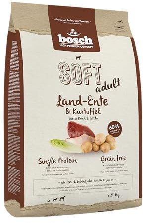 bosch HPC SOFT Canard et pomme de terre - Croquettes semi-humides pour chiens adultes de toutes races - Monoprotéines - Sans céréales - 1 x 2,5 kg