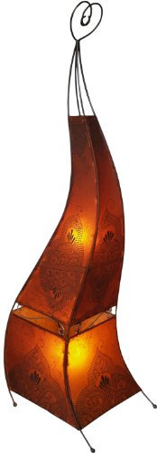 GURU SHOP Lampada All`henné, Lampada da Terra in Pelle/lampada da Terra - Mauretania 118 cm, Arancione, Colore: Arancione, Lampade a Stelo in Materiali Naturali