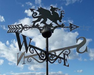 GAP GARDEN PRODUCTS - Welsh Dragon, Y Ddraig Goch, (Wales) Design Weathervane. Solid Metal Construction and Coated in a Durable Black Finish