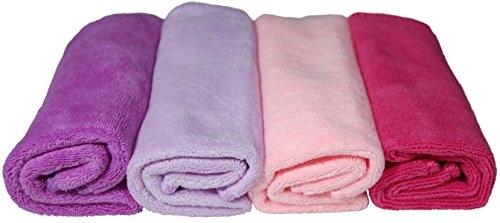 EcoSol Designs - Microfiber Towels, Cleaning & Drying Must-Have, Soft, Thick Dry/Wipe for Personal/Home/Office/Car Use, 4 12x12 Towels with Hanging Loops in Dark and Light Pink, Purple & Lavender