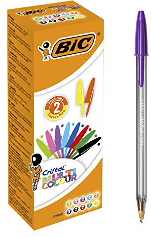 BIC, Cristal Multicolour, Penna Sfera Colorate, Punta Larga 1.6mm, Cancelleria Scrittura Scuola, Università e Ufficio, Confezione da 20 Unità