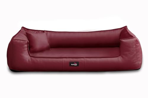 tierlando® Orthopädisches Hundebett Goofy Easy Clean aus Kunstleder mit Matratzenschoner, für mittelgroße und große Hunde Größe: 90x75cm Farbe: 04 Dunkelrot