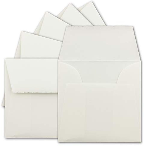 50 Stück quadratische Vintage Brief-Umschläge, Büttenpapier, 12,5 x 12,5 cm, Weiß halbmatt gerippt hochwertige Brief-Kuverts