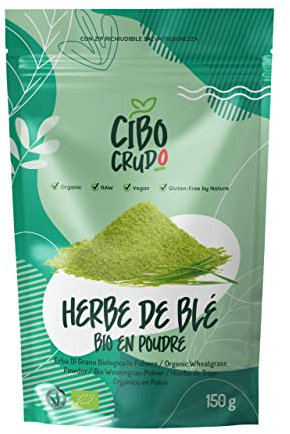 Erba di Grano in Polvere Biologica - 150g. Ricca di Vitamine Minerali e Antiossidanti. Contiene Clorofilla. Qualità Triticum Turgidum. Organic Wheatgrass Powder