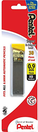 Pentel Super Hi-Polymer Lead Refill, 0.9 mm Thick, HB, 30 Pieces of Lead (C29BPHB)