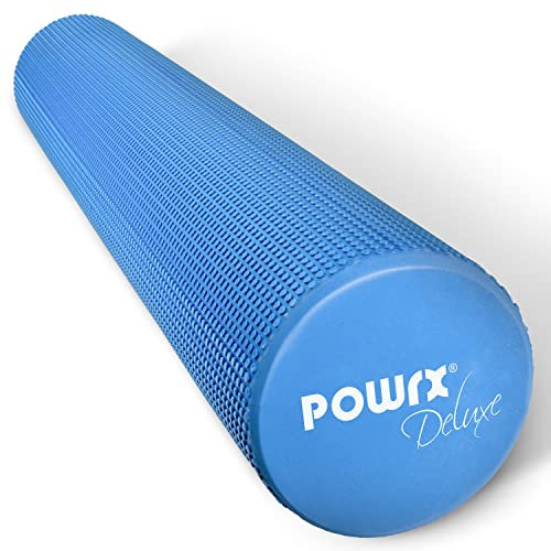 POWRX Yoga Rolle Blau 90 x 15 cm - Pilates-Rolle, Schaumstoff Rolle, Foam-Roller, Faszien-Training, Selbstmassagerolle