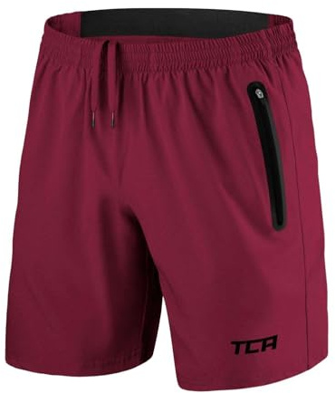 TCA Laufhose für Herren Kurz - Sporthose Herren Kurz - Kurze Sporthose mit Reißverschlusstaschen - Männer Sport Shorts - Gym Shorts - Sport Hose Männer - Running Shorts Men - Rot, M
