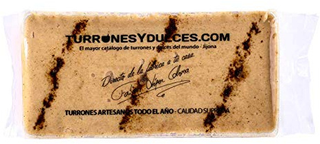 Turrón a la Piedra 300g, natural y apto para veganos. Sin conservantes ni colorantes. Ingredientes: almendra tostada (49%), azúcar, limón natural y canela. Hecho y enviado desde Jijona, Alicante