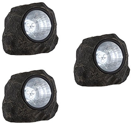 3er Set Stein Design LED Solar Lampe Deko Leuchte IP44 Beleuchtung grau
