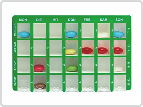 Pillendose Arzneikassette 7-Tage, 1 Woche, Grün - Tablettenbox Pillenbox
